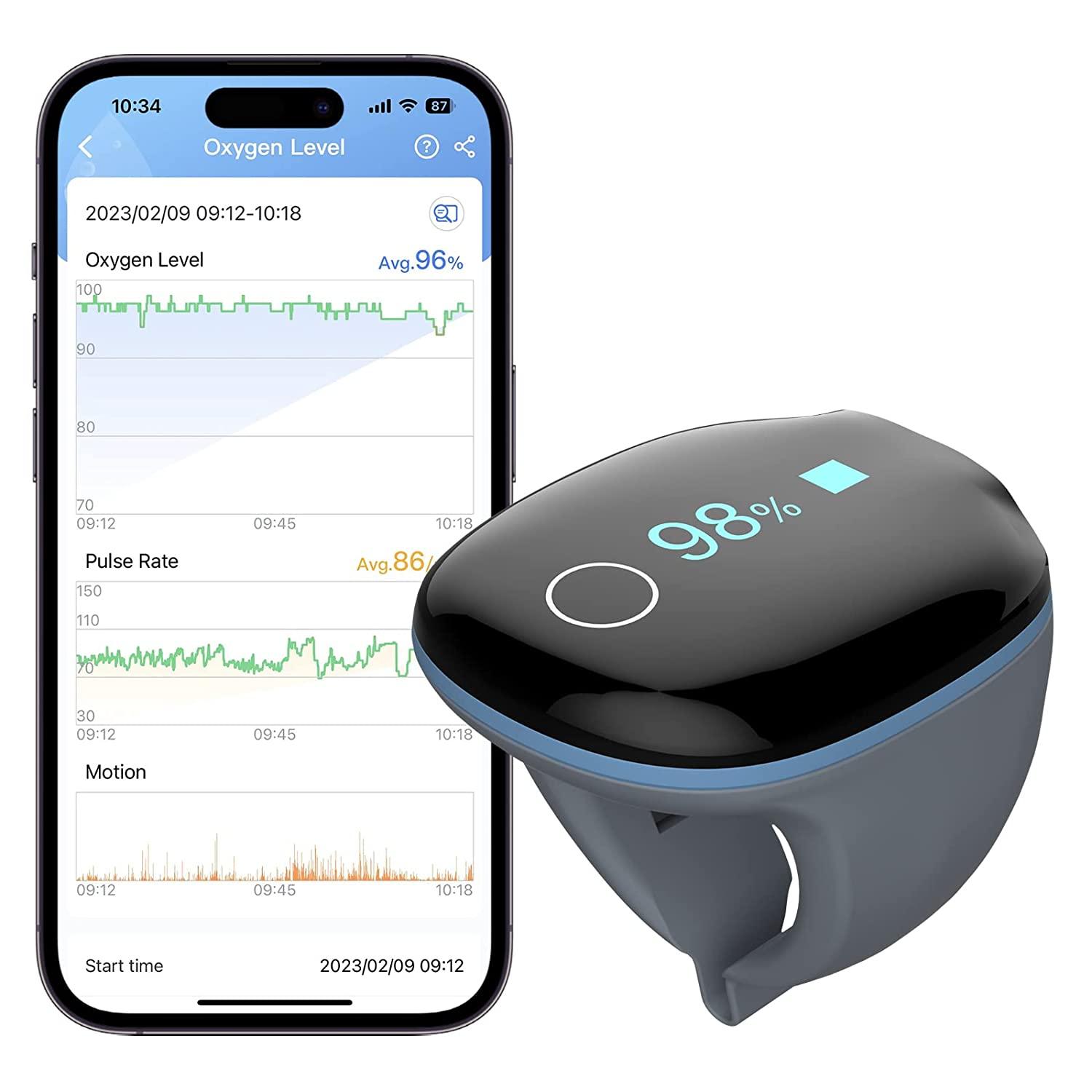 LOOKEE® O2Ring Continuous Ring Oximeter | Overnight Track Oxygen Level & Heart Rate with Vibration Alert on Finger