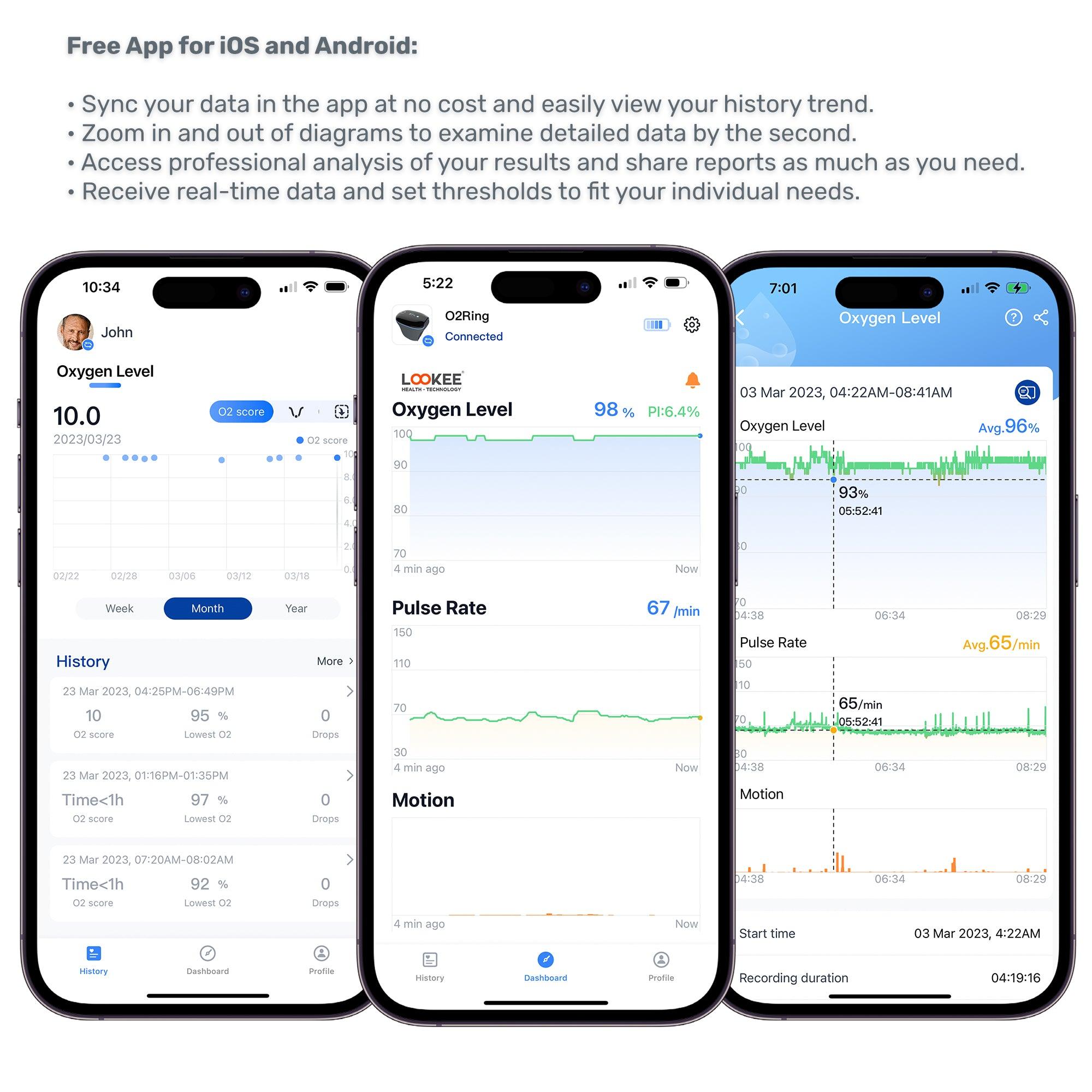 LOOKEE® O2Ring Continuous Ring Oximeter | Overnight Oxygen Monitor | Free App for iOS and Android