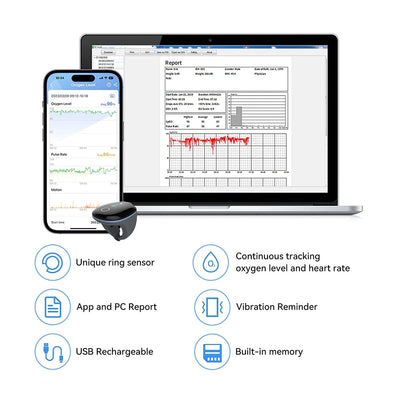 LOOKEE® O2Ring Continuous Ring Oximeter | Sleep Oxygen Monitor with PC & Mobile App Reporting