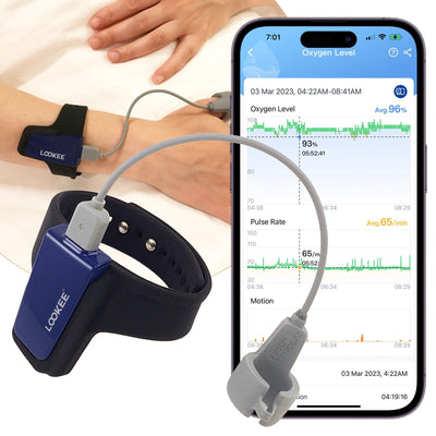 LOOKEE® Wrist Sleep Oxygen Monitor with Vibration Alarm for Apnea Events & Low O2 | Overnight Pulse Oximeter Tracks Blood Oxygen Level and Heart Rate