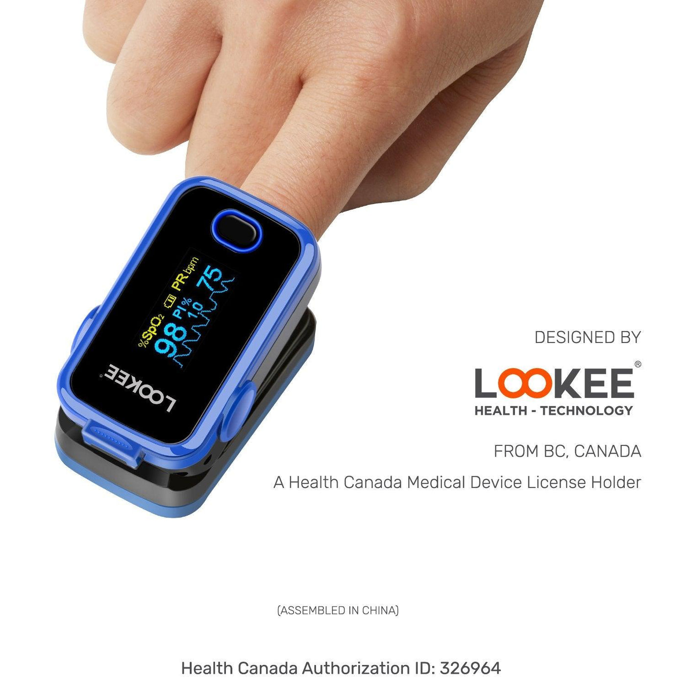 LOOKEE® A310 Premium Fingertip Pulse Oximeter | Finger SpO2 Blood Oxygen Saturation Monitor with Alarm & Plethysmograph and Perfusion Index