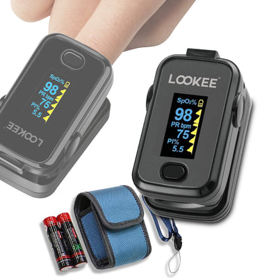 LOOKEE® A310L Premium Fingertip Pulse Oximeter | Finger SpO2 Blood Oxygen Saturation Monitor with Alarm and Perfusion Index | Available in Canada Only