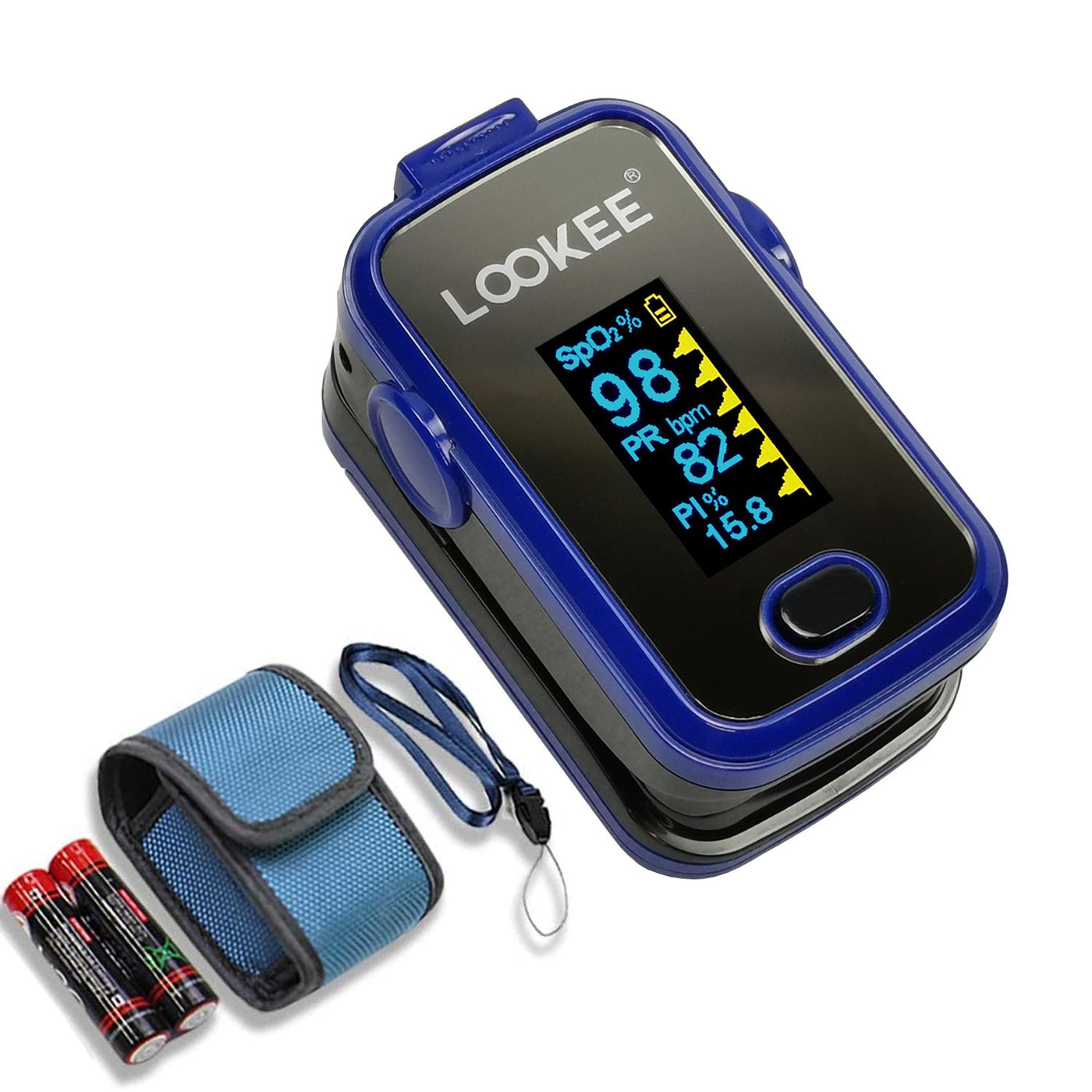 LOOKEE® A310 Premium Fingertip Pulse Oximeter | Finger SpO2 Blood Oxygen Saturation Monitor with Alarm & Plethysmograph and Perfusion Index