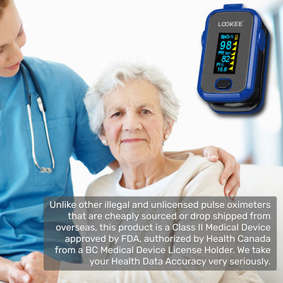 LOOKEE® A310 Premium Fingertip Pulse Oximeter | Finger SpO2 Blood Oxygen Saturation Monitor with Alarm and Perfusion Index | Available in Canada Only