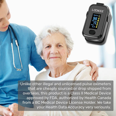 LOOKEE® A310L Premium Fingertip Pulse Oximeter | Finger SpO2 Blood Oxygen Saturation Monitor with Alarm and Perfusion Index | Available in Canada Only