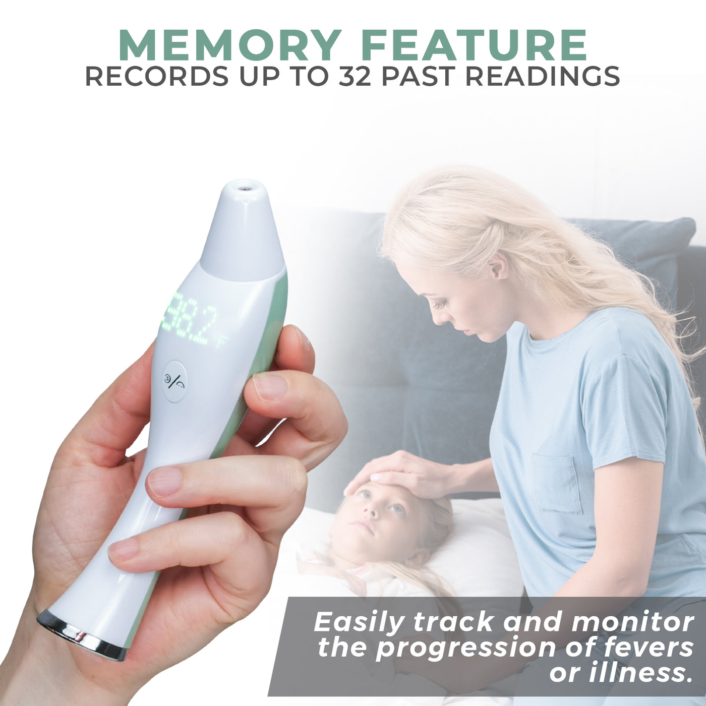 Breeze Infrared Forehead and Ear Thermometer, Touchless or Touch on Forehead | Medical Digital Thermometer with Large Front Facing LED Display