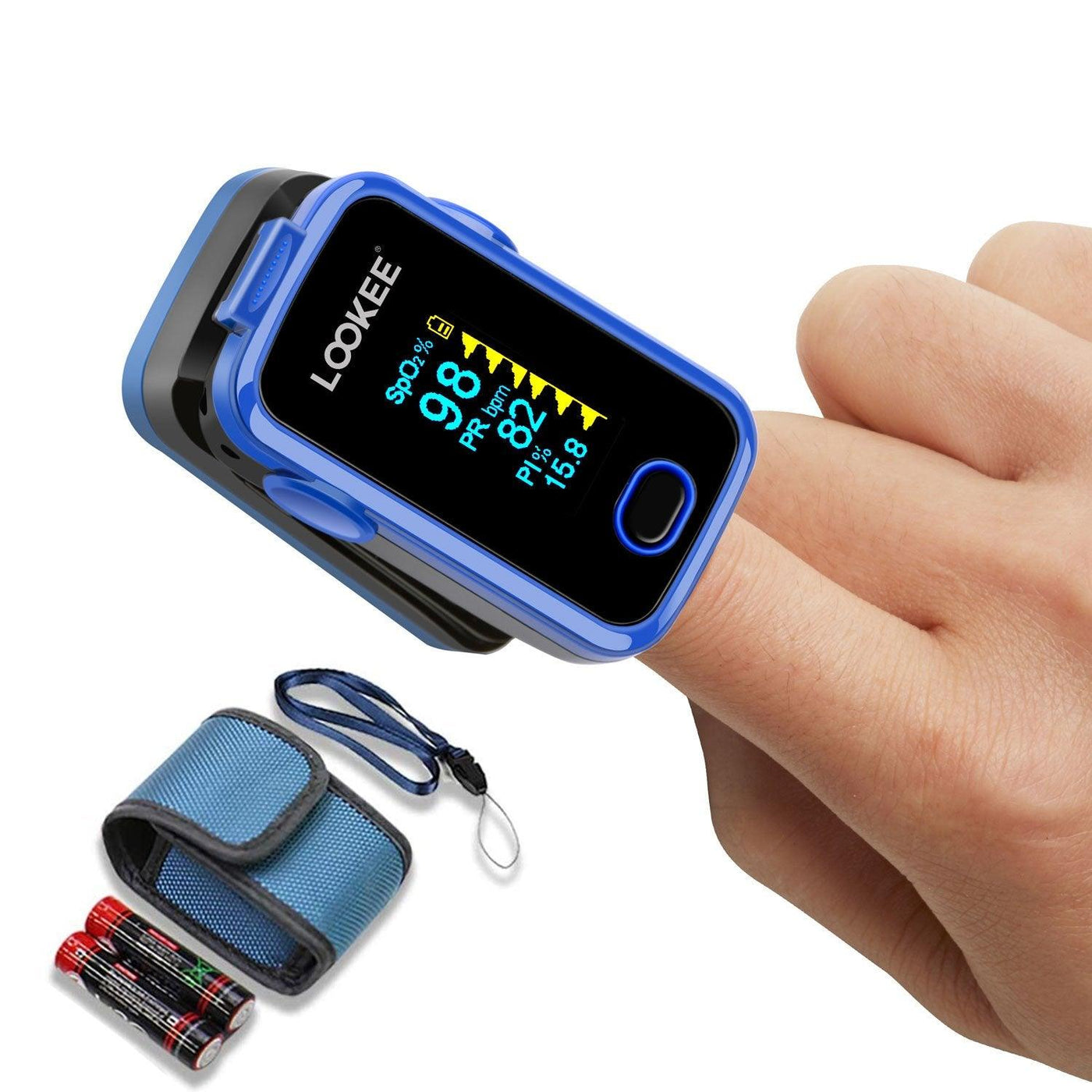 LOOKEE® A310 Premium Fingertip Pulse Oximeter | Finger SpO2 Blood Oxygen Saturation Monitor with Alarm & Plethysmograph and Perfusion Index