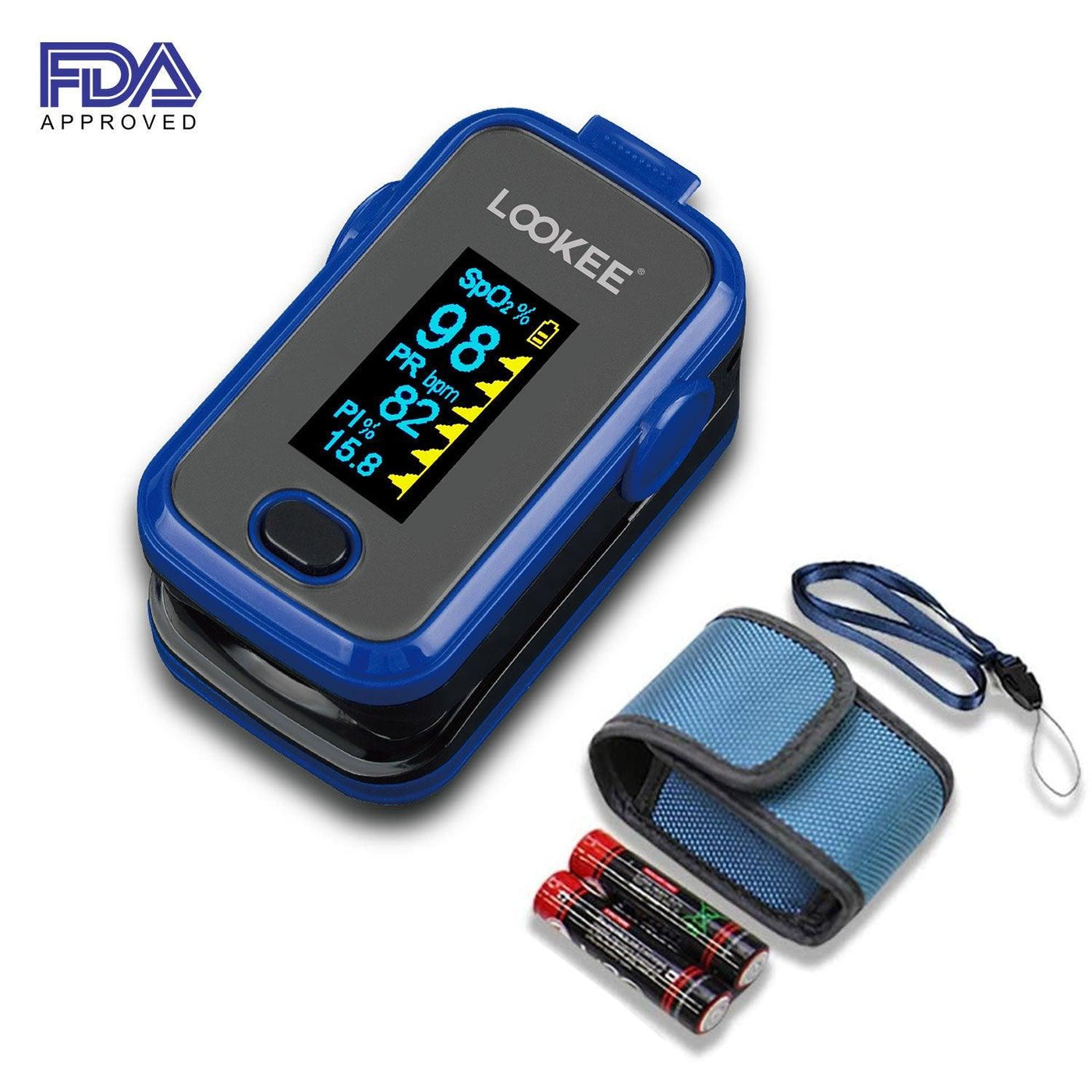 LOOKEE® A310 Premium Fingertip Pulse Oximeter | Finger SpO2 Blood Oxygen Saturation Monitor with Alarm & Plethysmograph and Perfusion Index