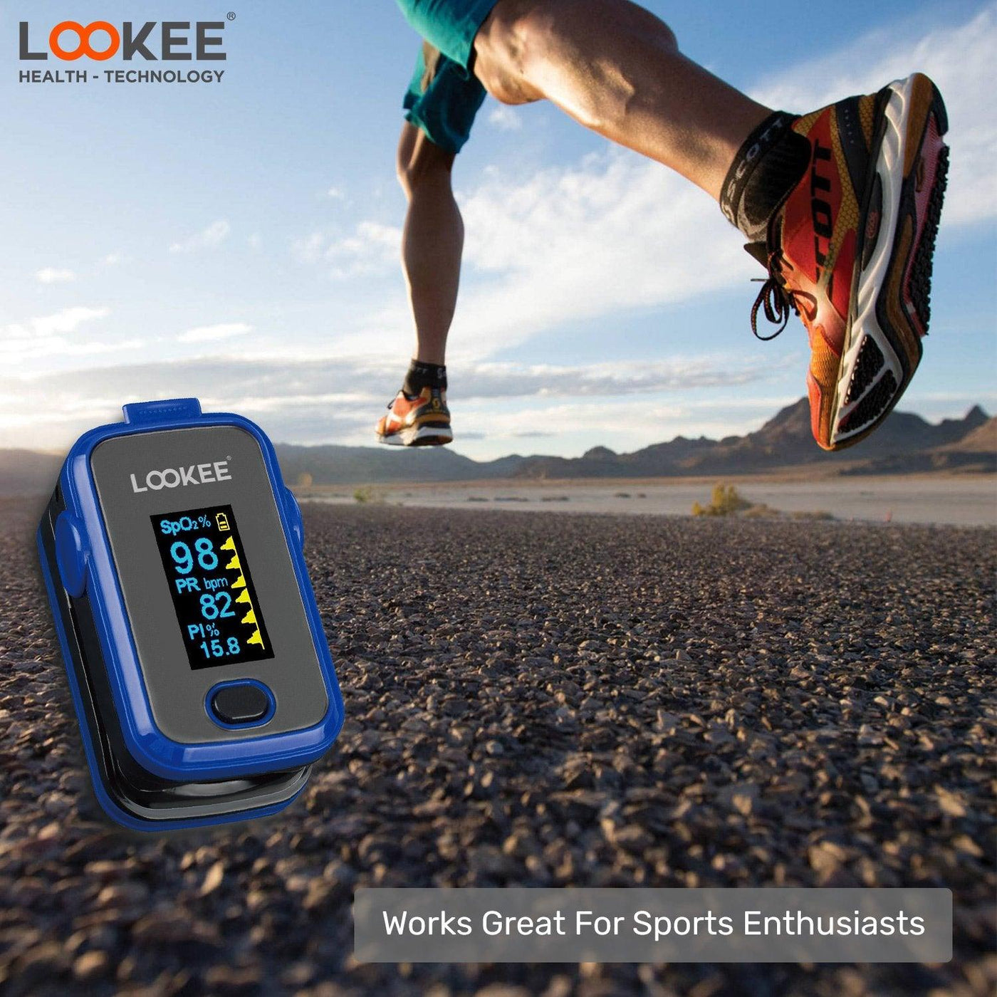 LOOKEE® A310 Premium Fingertip Pulse Oximeter | Finger SpO2 Blood Oxygen Saturation Monitor with Alarm & Plethysmograph and Perfusion Index