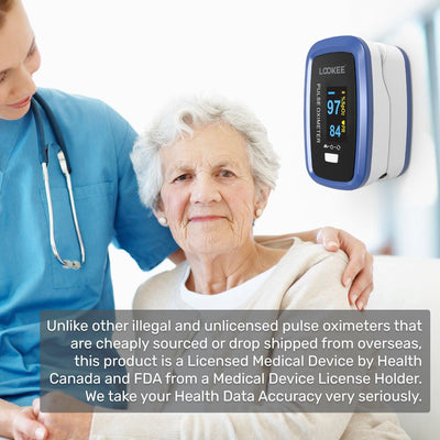 LOOKEE® LK50D1A Deluxe Finger Pulse Oximeter | Blood Oxygen Saturation Monitor with Auto-Rotate Screen | Available in Canada Only