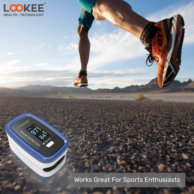 LOOKEE® LK50D1A Deluxe Finger Pulse Oximeter | Blood Oxygen Saturation Monitor with Auto-Rotate Screen | Available in Canada Only