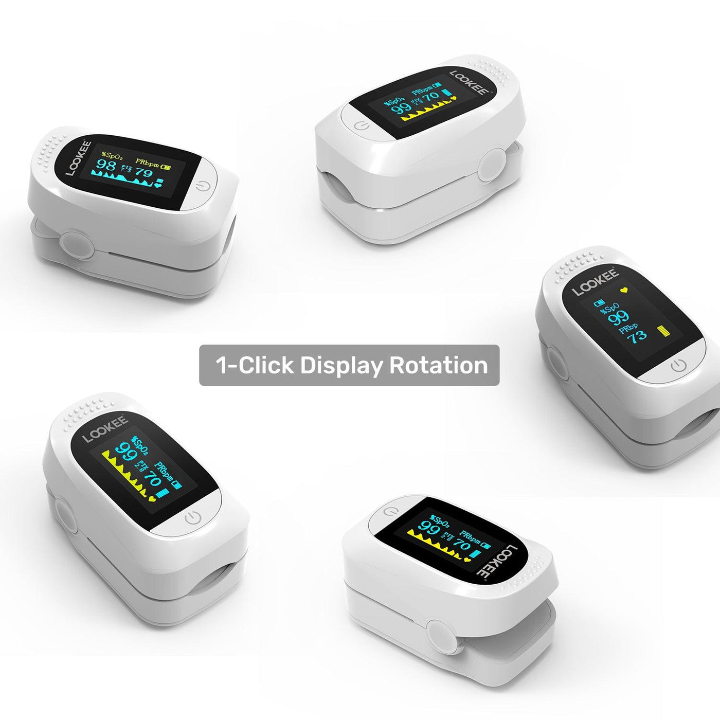 LOOKEE® C101A2 Deluxe Fingertip Pulse Oximeter | Blood Oxygen Saturation Monitor with Plethysmograph and Perfusion Index | Finger SpO2 Tracker