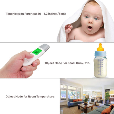 LOOKEE® Petite Infrared Touchless Forehead Thermometer for Adults and Kids | 3-in-1 Baby Thermometer with Fever Alarm and Memory of 35 Readings