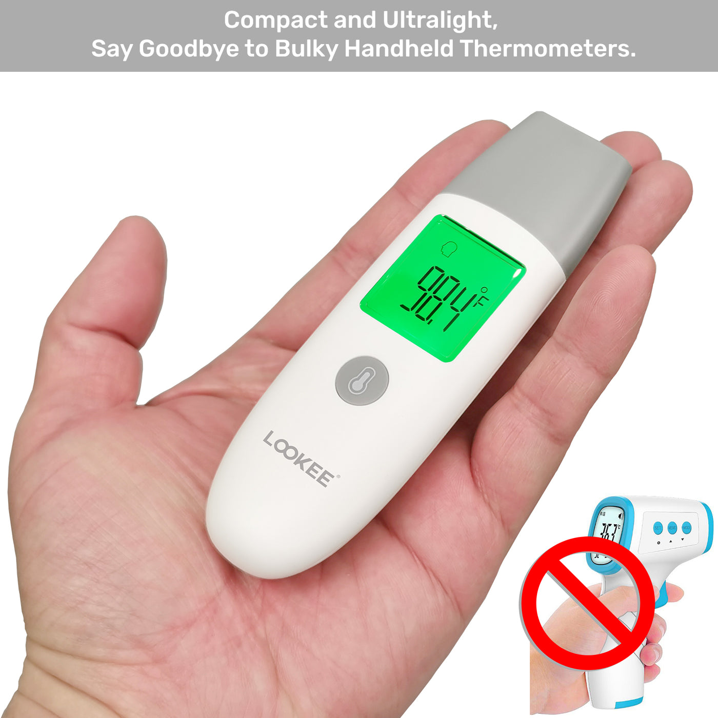 LOOKEE® Petite Infrared Touchless Forehead Thermometer for Adults and Kids | 3-in-1 Baby Thermometer with Fever Alarm and Memory of 35 Readings