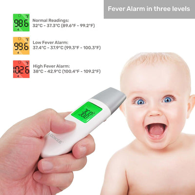 LOOKEE® Petite Infrared Touchless Forehead Thermometer for Adults and Kids | 3-in-1 Baby Thermometer with Fever Alarm and Memory of 35 Readings