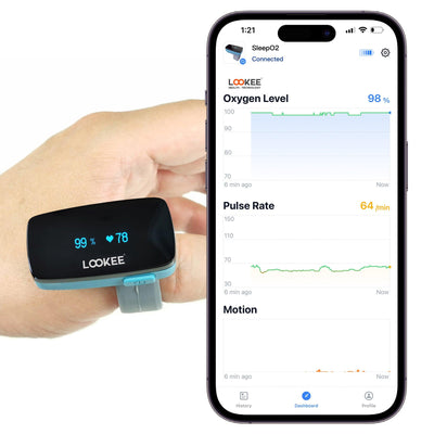 Used, LOOKEE® Ring Oxygen Monitor with Vibration Reminder for Low O2 | Continuous Ring Pulse Oximeter Tracks Blood Oxygen Level and Heart Rate