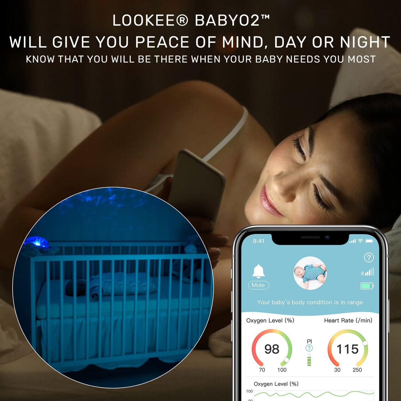 LOOKEE® BabyO2™ Baby Oxygen Monitor with Audio Alarm and App ...