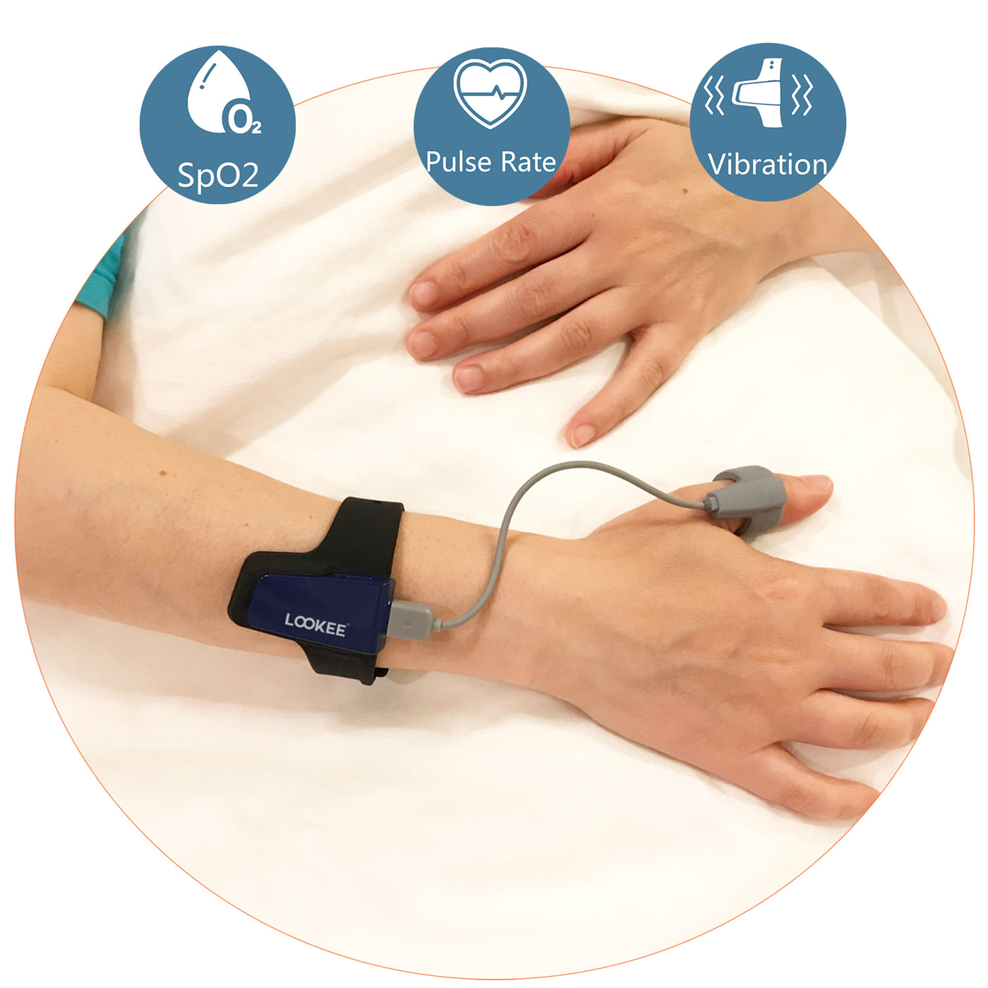 LOOKEE® Wrist Sleep Oxygen Monitor with Vibration Alarm for Apnea Events & Low O2 | Overnight Pulse Oximeter Tracks Blood Oxygen Level and Heart Rate