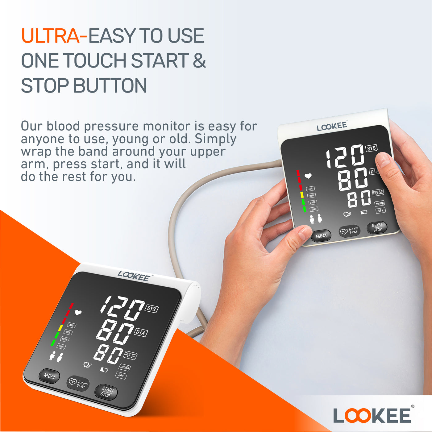 LOOKEE® A2 Premium LED Automatic Upper Arm Blood Pressure Monitor | BP Machine for Home Use | Large Genuine 6.4" LED Panel | Memories for Two Users
