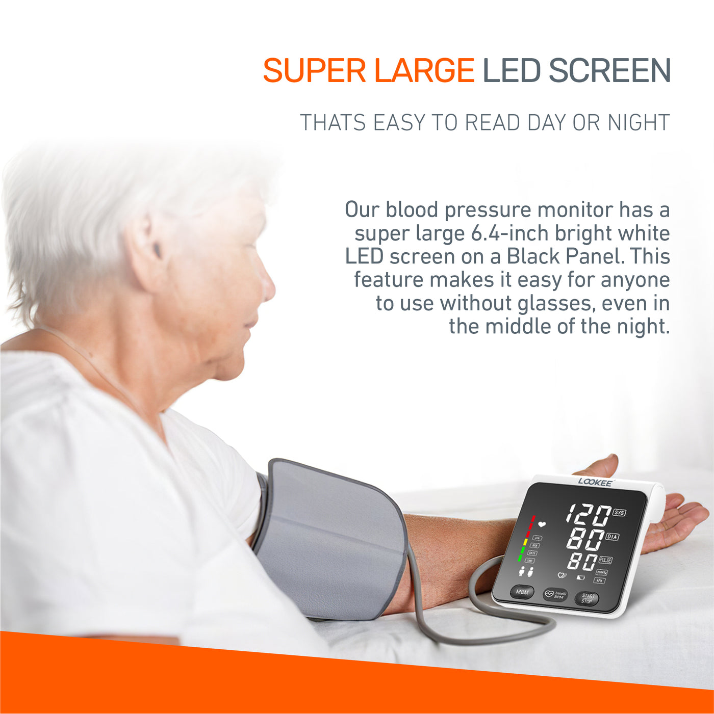 LOOKEE® A2 Premium LED Automatic Upper Arm Blood Pressure Monitor | BP Machine for Home Use | Large Genuine 6.4" LED Panel | Memories for Two Users