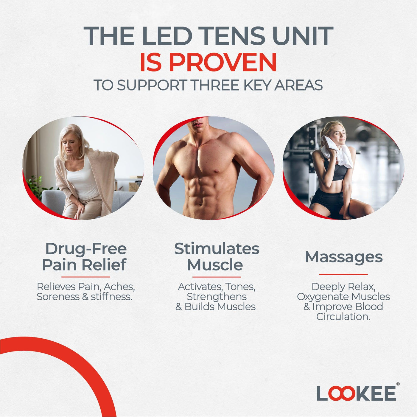 LOOKEE LED TENS Unit EMS Muscle Stimulator With Red Light Therapy for Pain  Relief – LOOKEETech