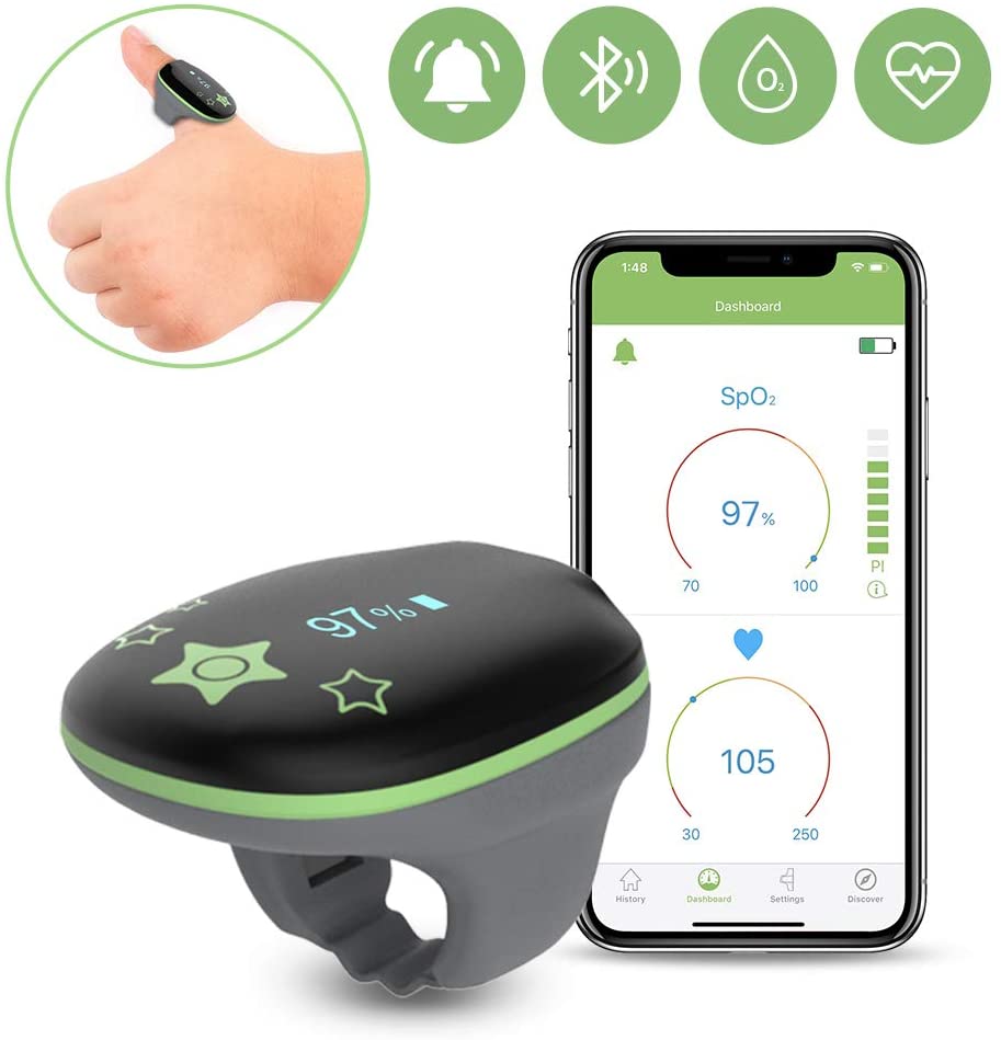 LOOKEE® Smart KidsO2™ Sleep & Activity Oxygen Monitor with Audio Alarm and App Notification | Track Oxygen Level, Heart Rate | For Kids 3-10 Years Old