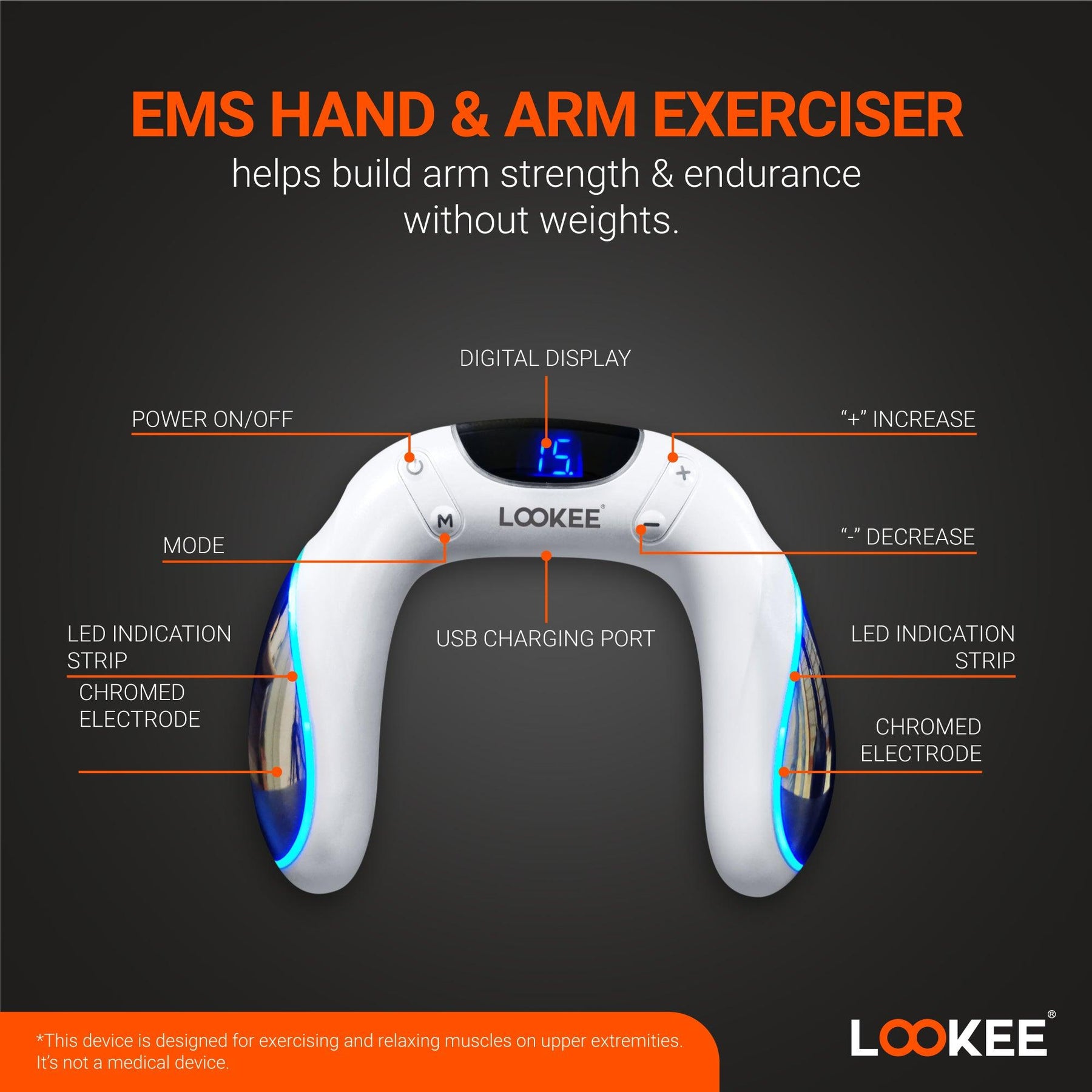 LOOKEE® A8 Arm Workout EMS Exerciser, Electric Muscle Stimulator