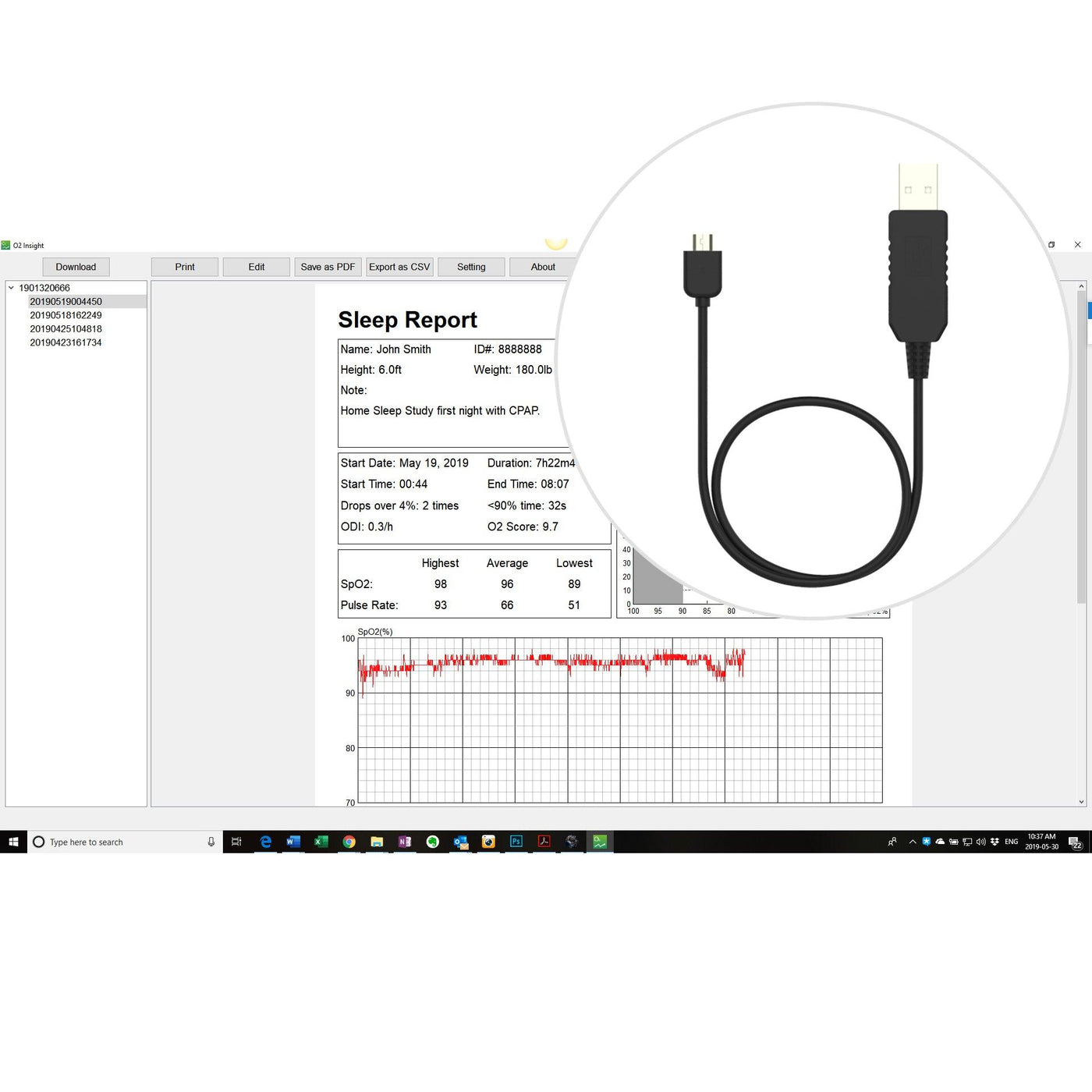 Professional Version Upgrade Package for Lookee® Ring Sleep Monitor, Including PC Software (windows only) and PC Data Cable - Lookee Tech