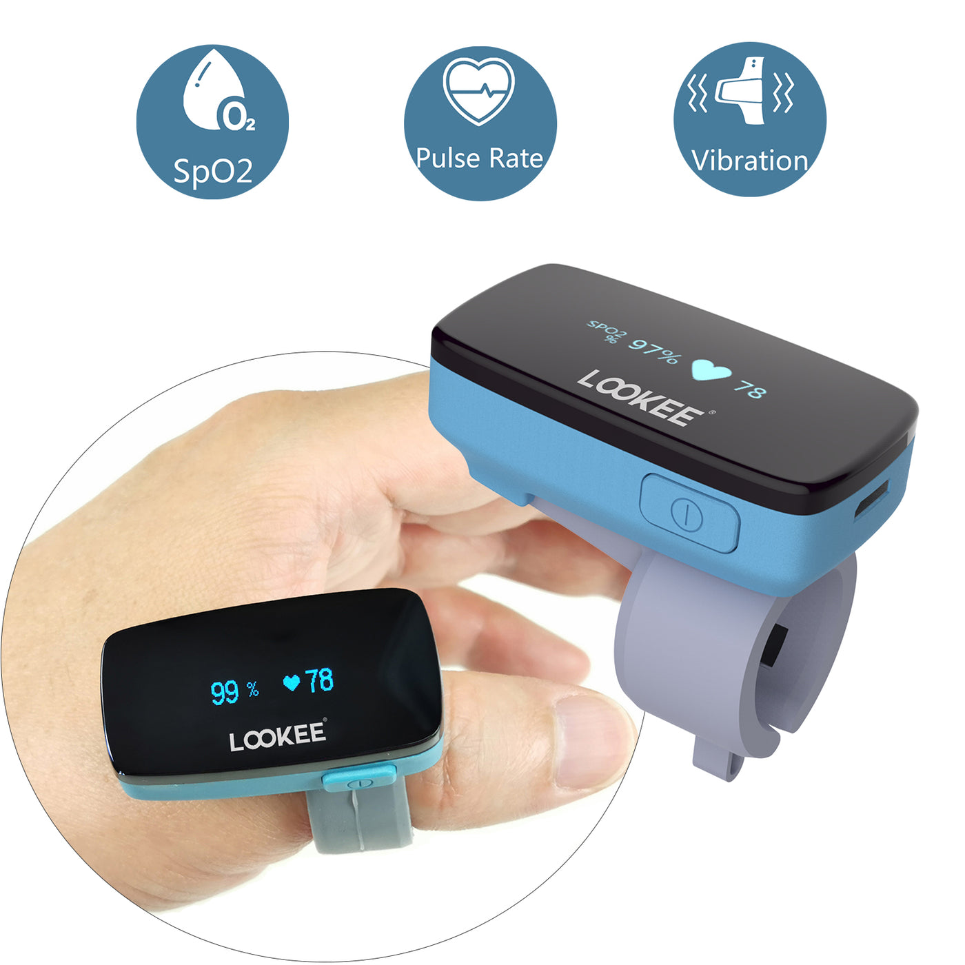 Used, LOOKEE® Ring Oxygen Monitor with Vibration Reminder for Low O2 | Continuous Ring Pulse Oximeter Tracks Blood Oxygen Level and Heart Rate